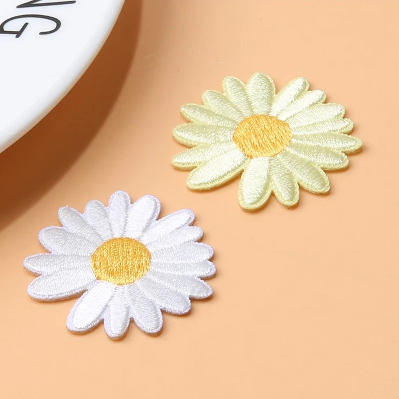 Color: Red - Butterfly Daisy Embroidery Patches for Clothing Thermoadhesive Patches DIY Fusible Patch on Kids Clothes Sunflower Badges Sewing