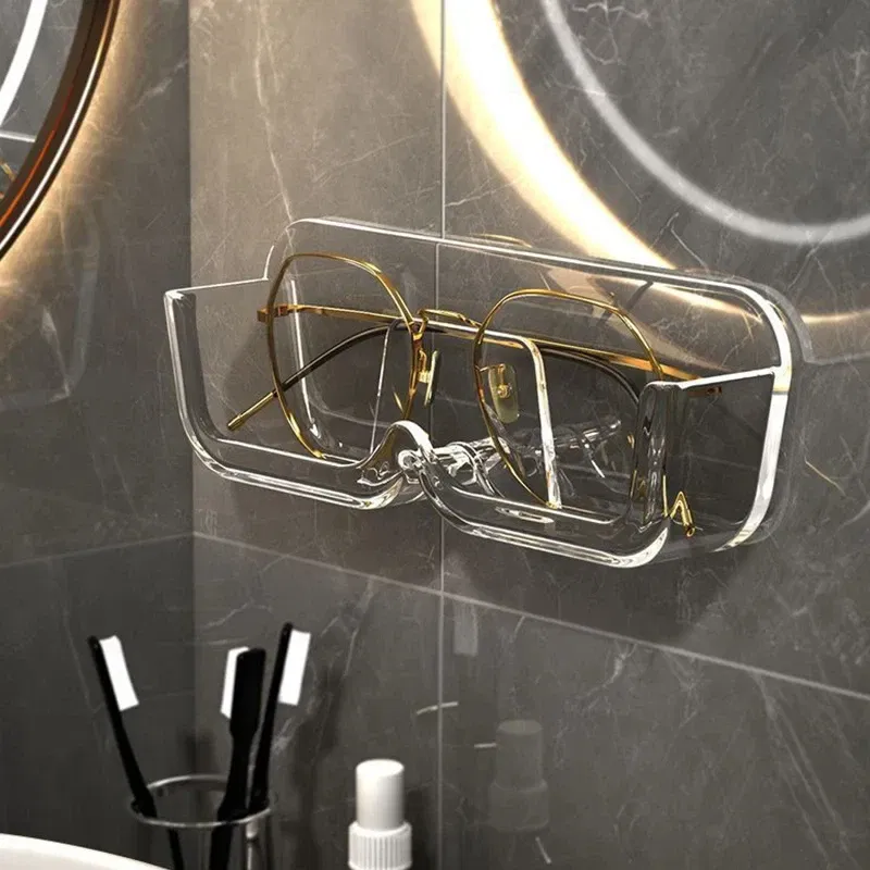 Color: green - Glasses Display Cabinet Sunglasses Storage Box Wall Mounted Perforated Free Sunglasses Storage Glasses Rack Home Tidying