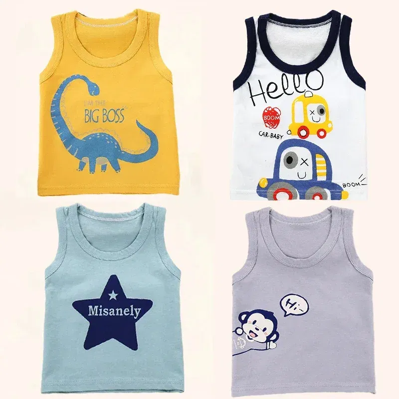 Color: Brown, Kid Size: 6 - Summer Kids Tops Clothes Tank Sleeveless Breathable Cotton Children T-shirt Vest Top Clothing Outfit Cartoon Boys Girls 0-7Years