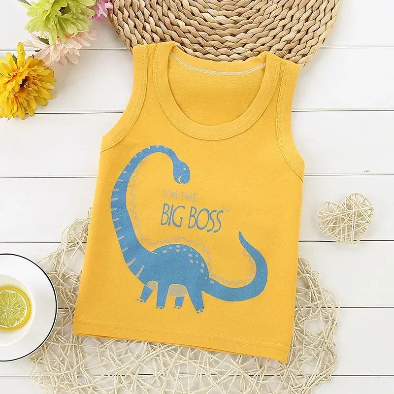 Color: Brown, Kid Size: 6 - Summer Kids Tops Clothes Tank Sleeveless Breathable Cotton Children T-shirt Vest Top Clothing Outfit Cartoon Boys Girls 0-7Years