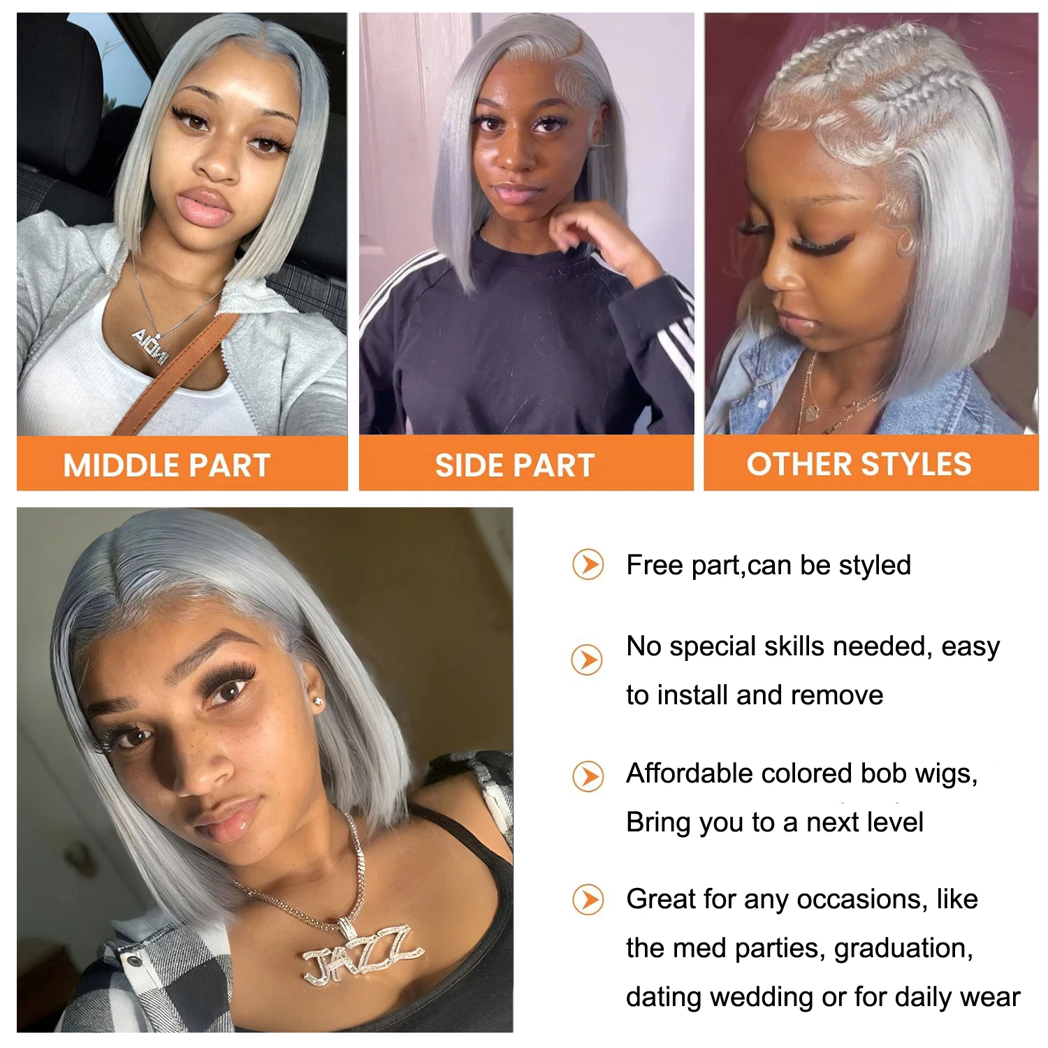 Hair Color: Grey, Stretched Length: 14inches, Density: 200% - Grey Straight Short Bob Wig Human Hair 13x4 Lace Front Frontal Wig 200 Density Sliver Gray Bob Lace Front Human Hair Wigs