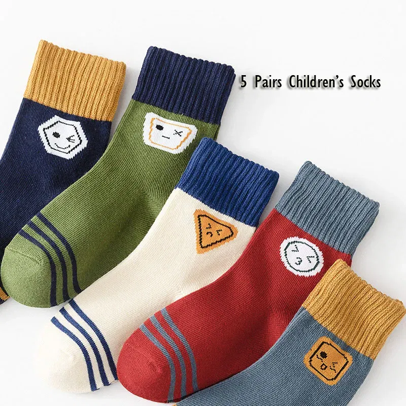 Color: SKY BLUE, Size: 2-3T - Baby Socks 5 Pairs/lot Autumn Cotton Socks Girls Boys 1-14T Kids Cartoon Bear Pattern