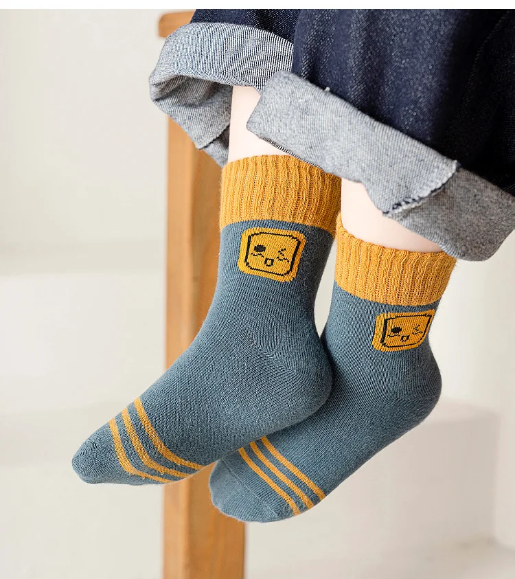 Color: SKY BLUE, Size: 2-3T - Baby Socks 5 Pairs/lot Autumn Cotton Socks Girls Boys 1-14T Kids Cartoon Bear Pattern