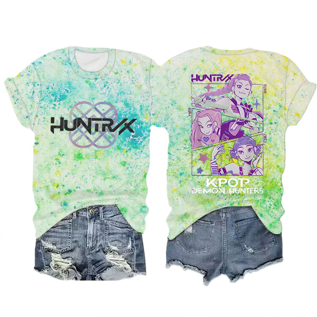 Color: MULTI, Size: S - Movie Characters T-shirt Tops Tie-dye Men's Women's Clothing Round Neck Short Sleeve T-shirt Street Style T-shirts
