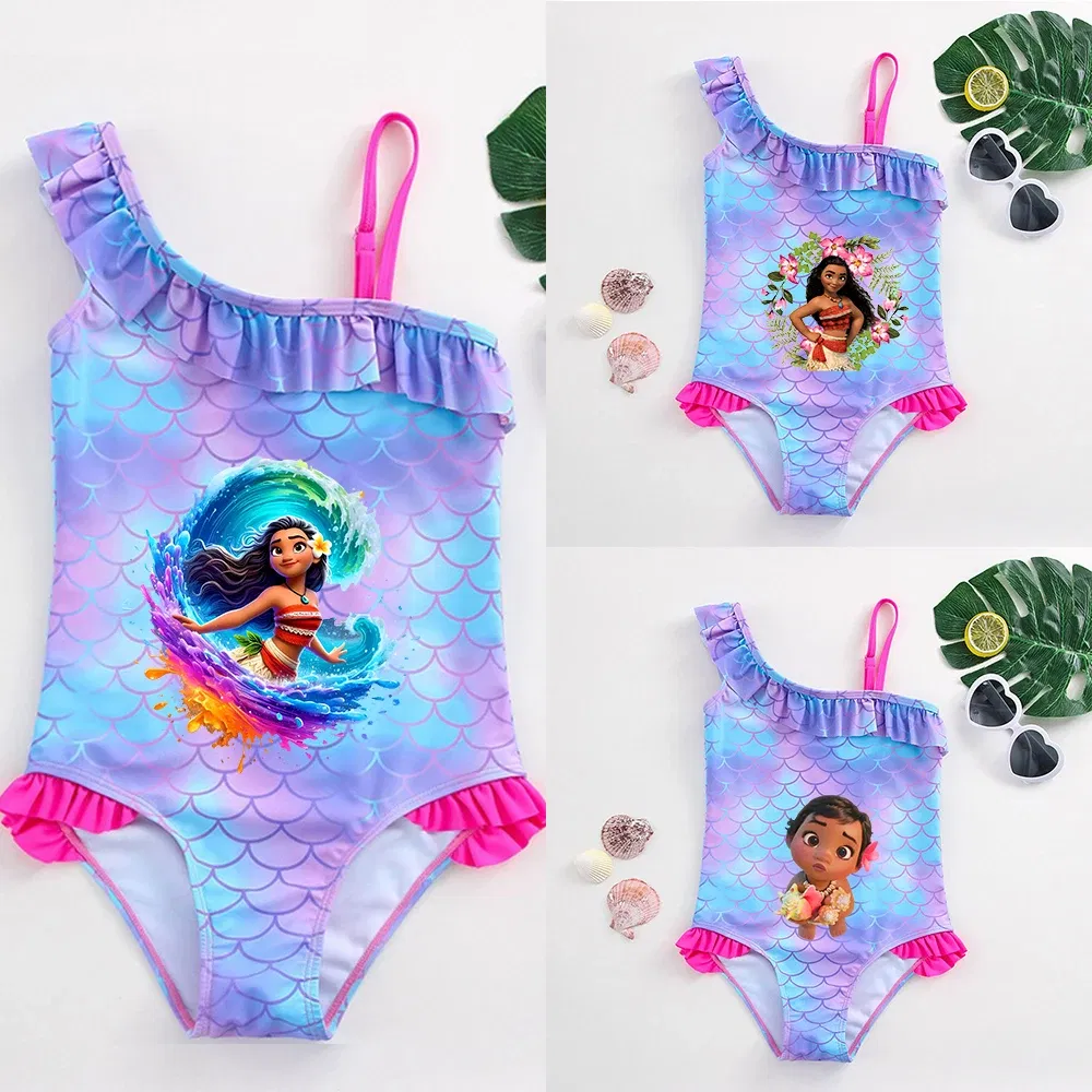 Color: SKY BLUE, Kid Size: 6M - Moana Baby Girl Mermaid Fish Scale Print Swimsuit One-Piece Swimwear Toddler Bathing Suit Beach Outfit