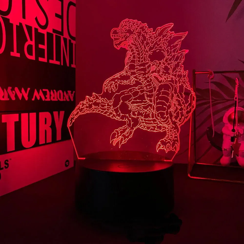 Color: Yellow, Emitting Color: Navy Blue - Hot Toys Godzilla 3D Acrylic Night Light 16 Colors Dimmable USB Desk Lamp Birthday Gift for Boys and Girls Christmas Gift