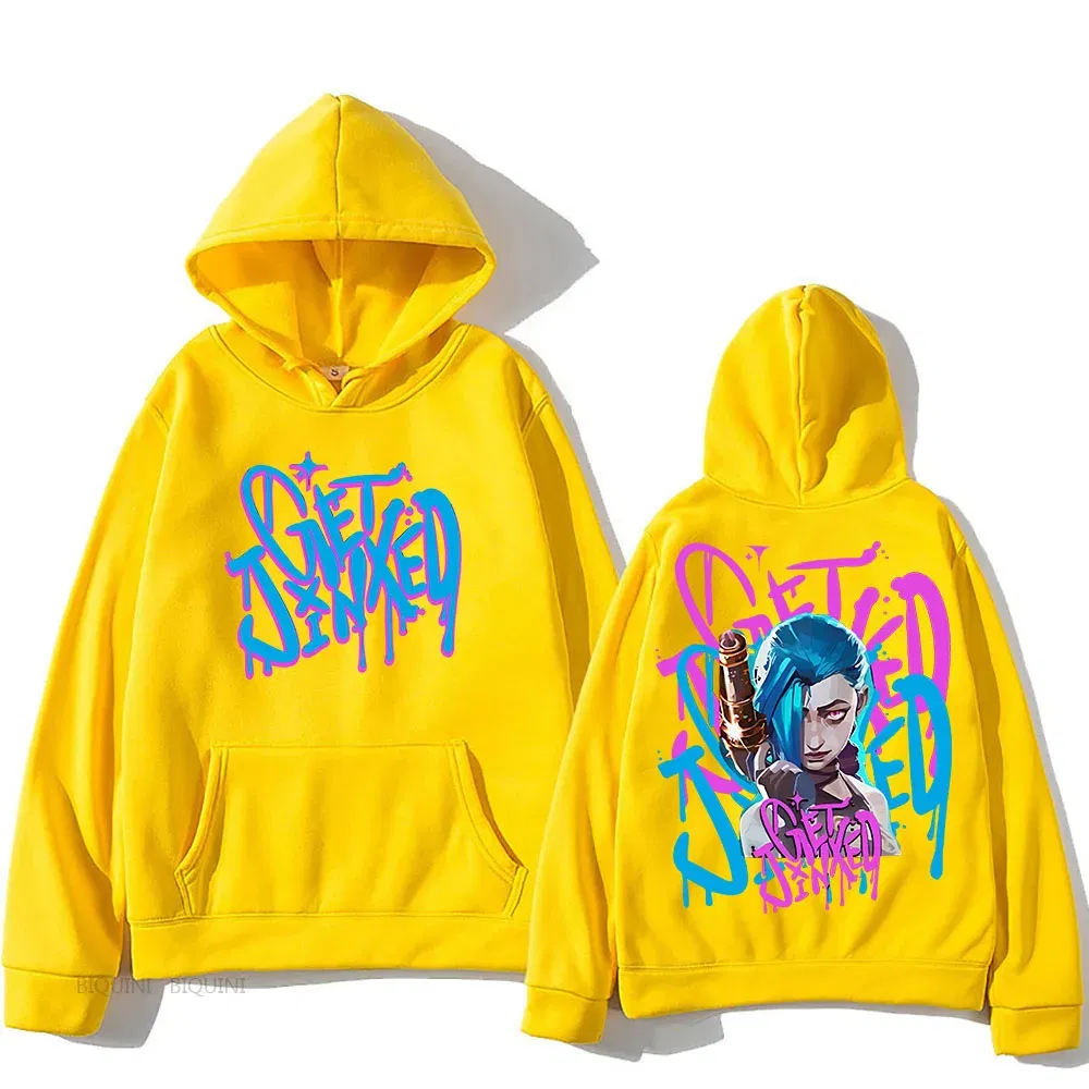 Color: SKY BLUE, Size: XXL - Arcane Jinx Cute Hooded Anime Print Harajuku Kawaii Sweatshirt Long-sleeved Cartoon Fleece Clothes Moletom Fashion Pullovers