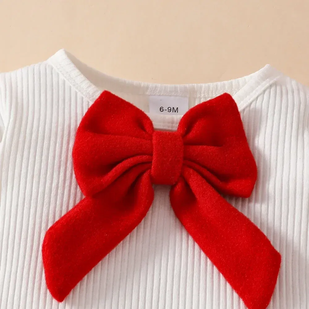 Color: Silver, Kid Size: 9M - Baby Girls Clothes New Year Set 0-3Y Long Sleeve Big Bow Top Irregular Skirt and Beret 3Pcs Toddler Christmas Clothes