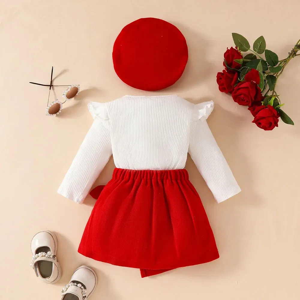 Color: Silver, Kid Size: 9M - Baby Girls Clothes New Year Set 0-3Y Long Sleeve Big Bow Top Irregular Skirt and Beret 3Pcs Toddler Christmas Clothes
