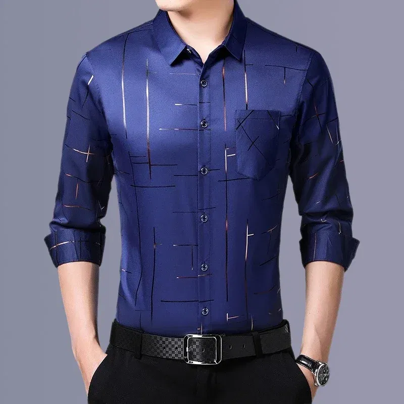 Color: Red, Size: XL - Men's Casual and Fashionable Long Sleeved Printed Shirt, Non Ironing and Wrinkle Resistant Business Top