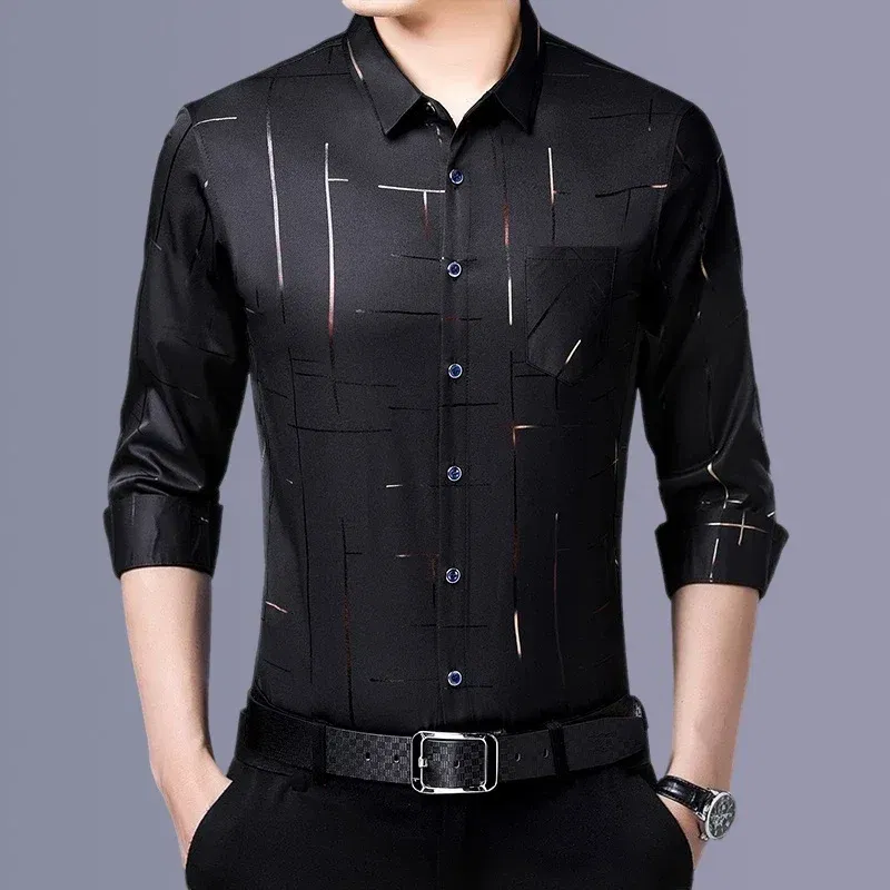 Color: Red, Size: XL - Men's Casual and Fashionable Long Sleeved Printed Shirt, Non Ironing and Wrinkle Resistant Business Top