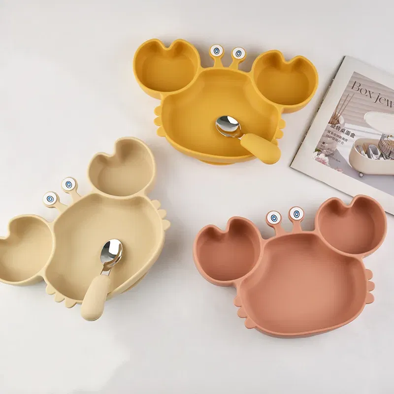 Color: Orange, Ships From: CHINA - Baby Bowls Plates Fork spoon Set Silicone Suction Feeding Food Tableware BPA Free Non-Slip Baby Dishes Crab Food Feeding Bowl