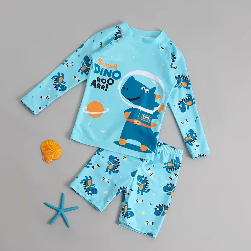 Color: Blue, Kid Size: 24M - Children Swimsuit Kids Boys Girls Swimwear Children Surfing Wear Sunscreen Quick Dry Swimwear Car Cartoon Swimsuit Beach Wear