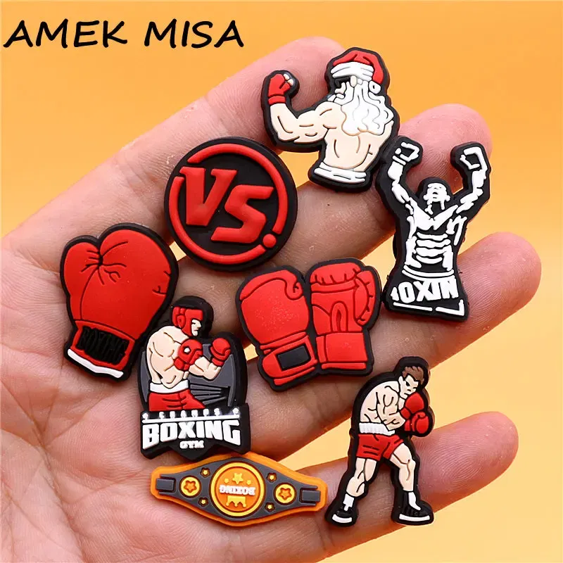 Color: black, Ships From: CHINA - 1Pcs Boxing Champion Style Sandals Shoe Charms Accessories PVC MMA VS One Clogs Pins Badges Shoe Clips Buckle Fit Kids