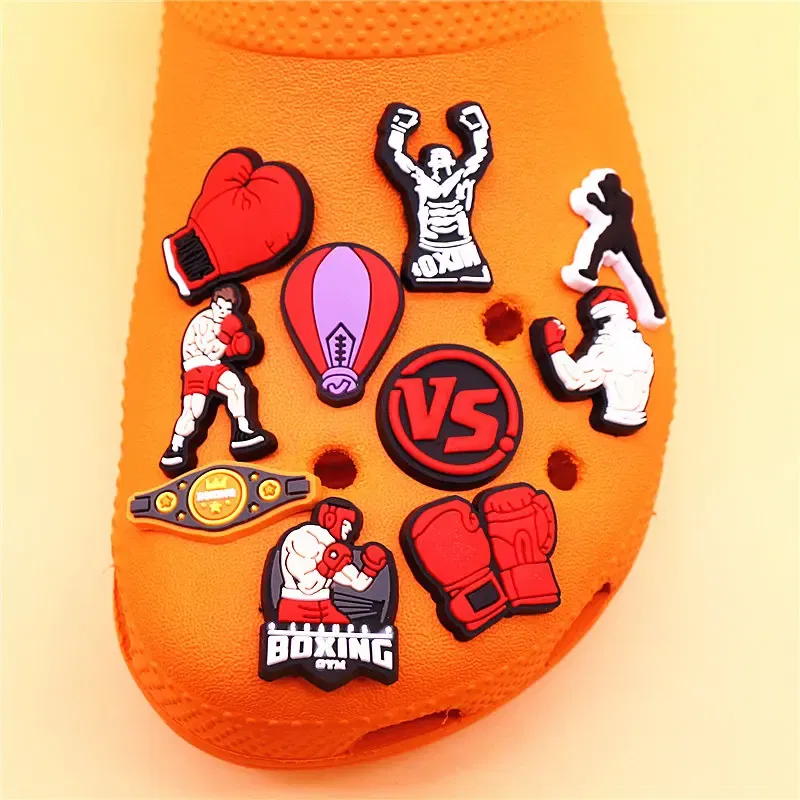 Color: black, Ships From: CHINA - 1Pcs Boxing Champion Style Sandals Shoe Charms Accessories PVC MMA VS One Clogs Pins Badges Shoe Clips Buckle Fit Kids