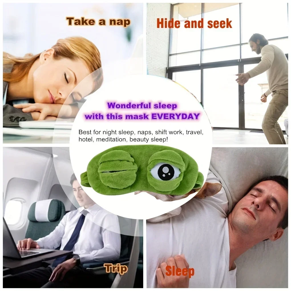 Color: Brown - 3D Frog Sleep Mask Natural Sleeping Eyeshade Women Men Creative Cartoon Soft Portable Blindfold Travel Office Eyepatch