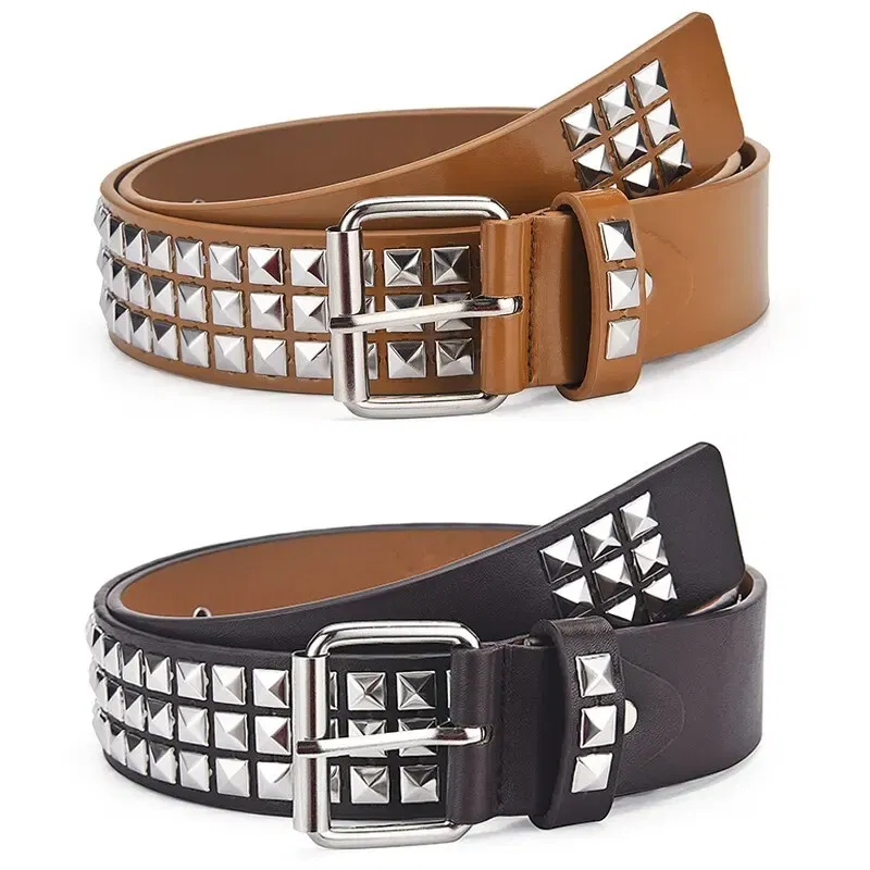 Color: black, Belt Length: 110cm - Fashion New Square Bead Rivet Belt Metal Pyramid Belt Men and Women Punk Hardware Jeans Belt Y2K Belt Designer Belt Women's Belt