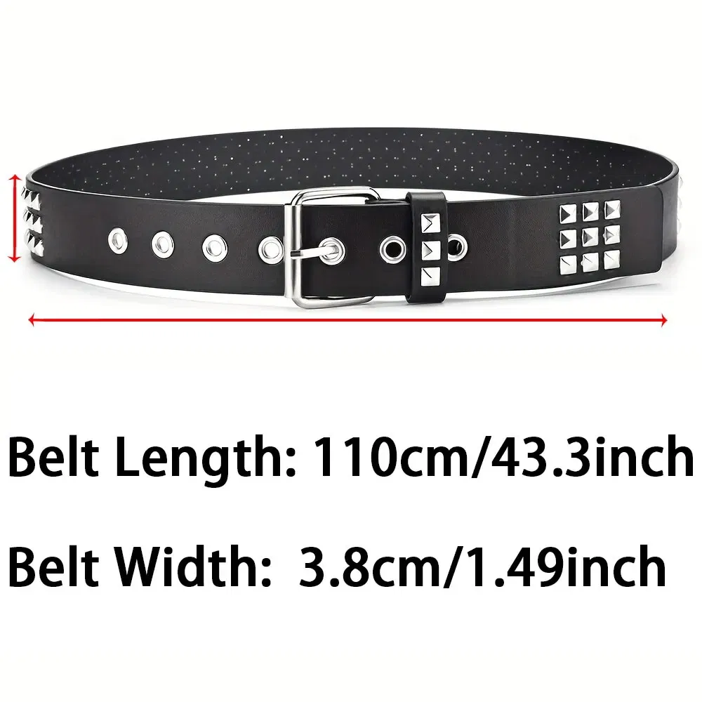 Color: black, Belt Length: 110cm - Fashion New Square Bead Rivet Belt Metal Pyramid Belt Men and Women Punk Hardware Jeans Belt Y2K Belt Designer Belt Women's Belt