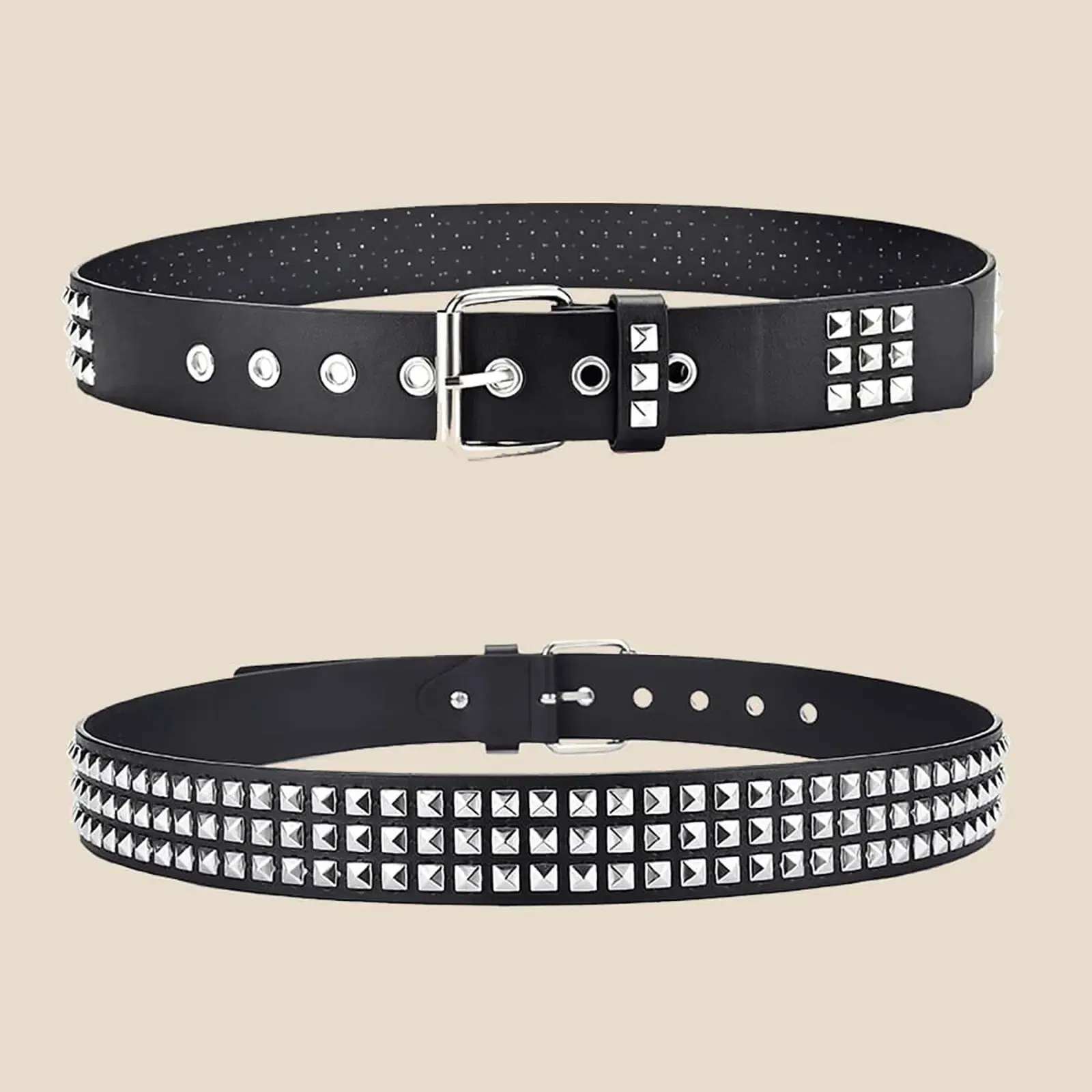 Color: black, Belt Length: 110cm - Fashion New Square Bead Rivet Belt Metal Pyramid Belt Men and Women Punk Hardware Jeans Belt Y2K Belt Designer Belt Women's Belt