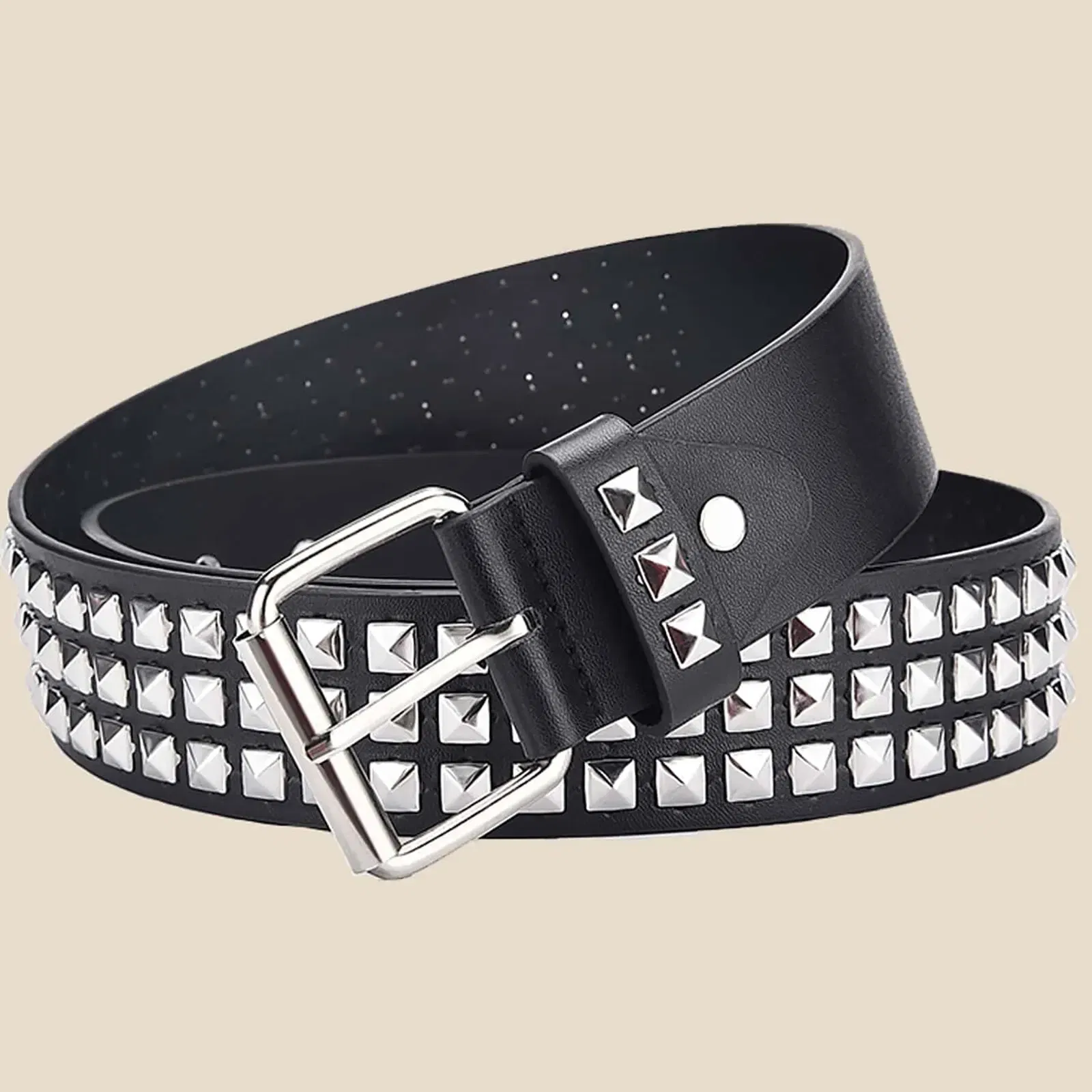 Color: black, Belt Length: 110cm - Fashion New Square Bead Rivet Belt Metal Pyramid Belt Men and Women Punk Hardware Jeans Belt Y2K Belt Designer Belt Women's Belt