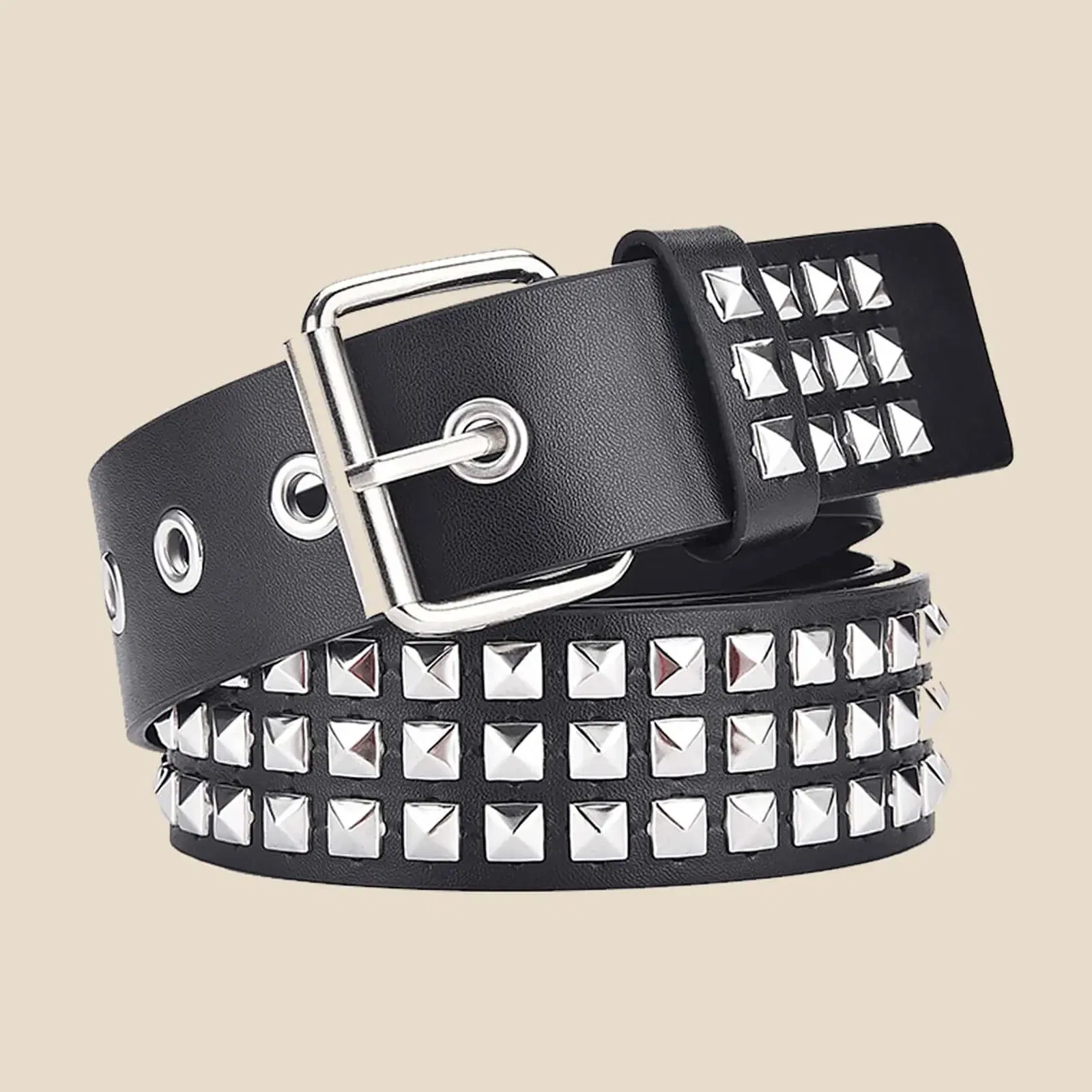 Color: black, Belt Length: 110cm - Fashion New Square Bead Rivet Belt Metal Pyramid Belt Men and Women Punk Hardware Jeans Belt Y2K Belt Designer Belt Women's Belt