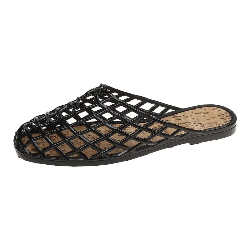 Color: Khaki, Shoe Size: 40 - Women's Shoes 2025 Summer New Mesh Woven Hollowed-out Breathable Head Slippers for Women's Toe Wedge Sandals Zapatos De Mujer