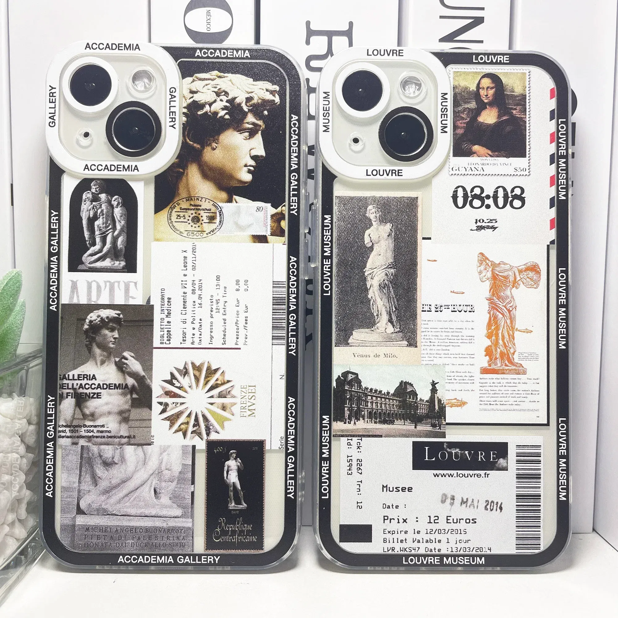 Color: Beige, Material: PP - Van Gogh David Museum Tickets Stickers Collage Art Phone Case For iPhone 14 13 12 11 Pro Max Mini XS X XR SE 7 8 Plus Soft Cover