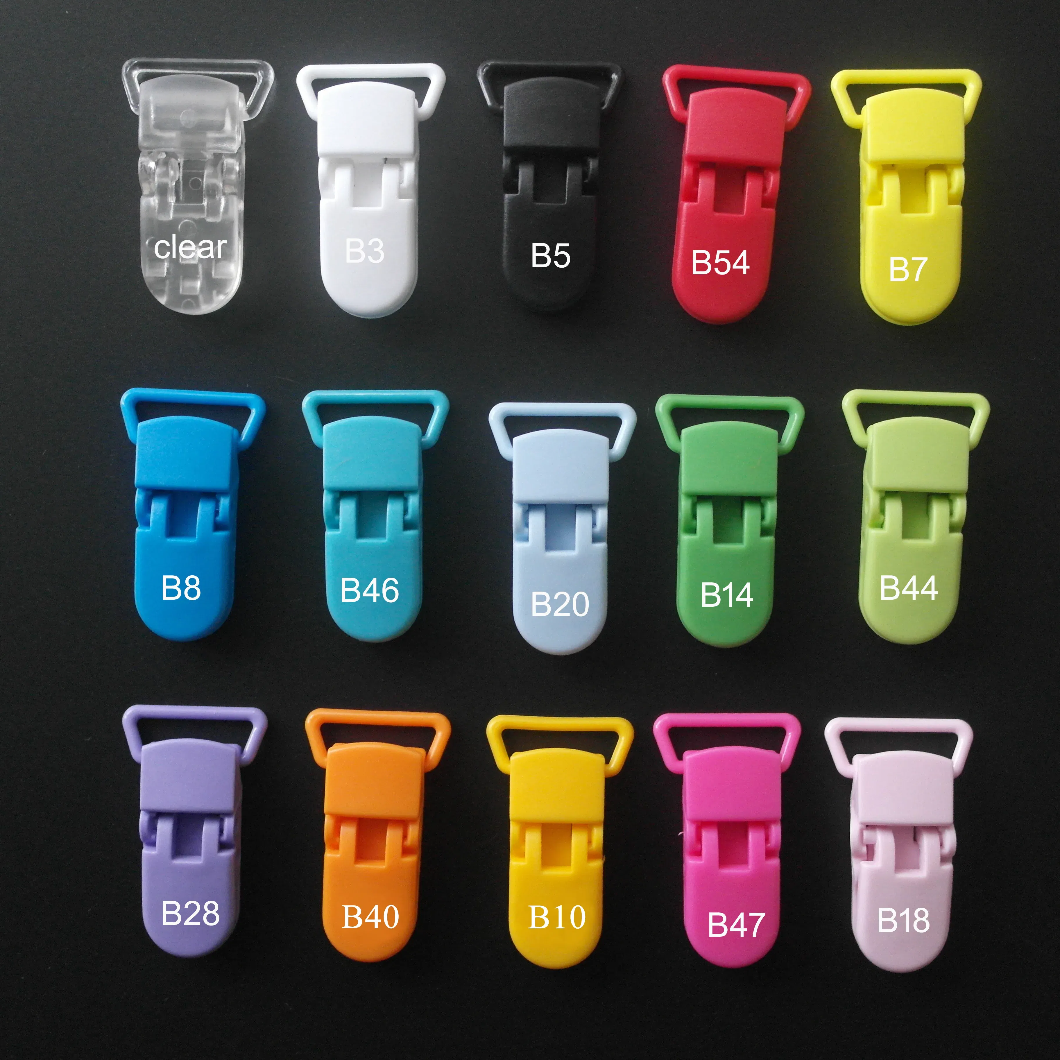 Color: Black - Sutoyuen 40pcs Hot D Shape Kam Plastic Pacifier Clips Plastic Baby Soother Dummy Suspender Chain Holder Clips for 20mm Ribbon