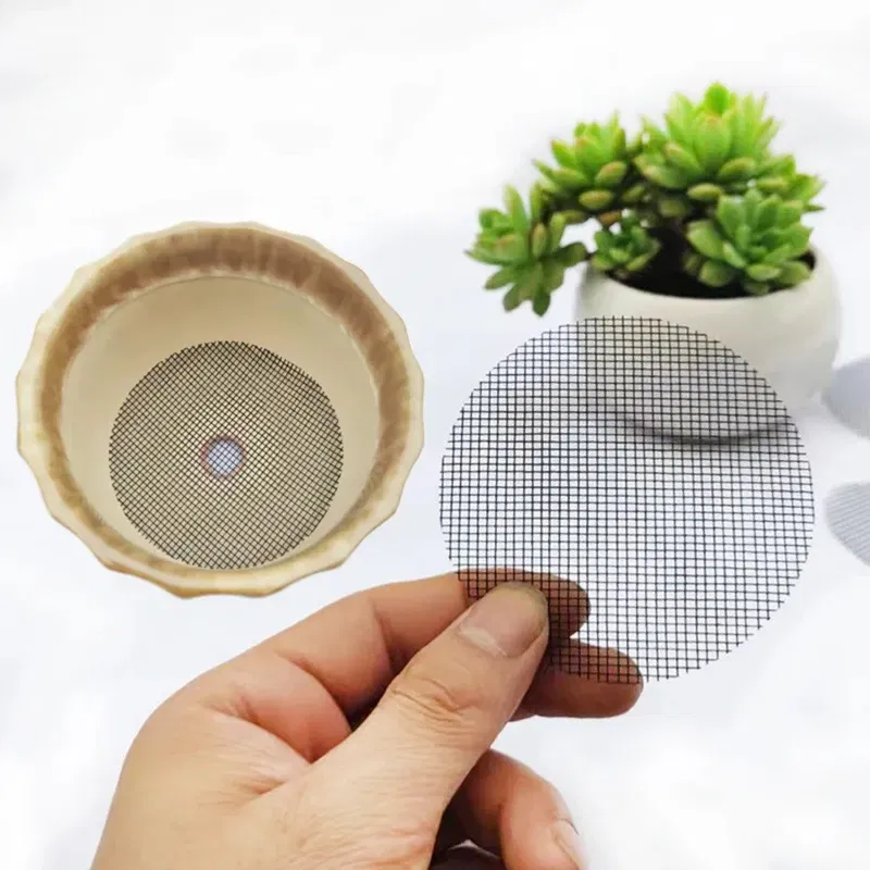 Color: Yellow, Sheet Size: S - Pot Hole Mesh Pad Mat Grid Round Drainage Hole Screen for Pot Bottom Prevent Soil Loss Anti Bonsai Flower Plant Gardening Tools