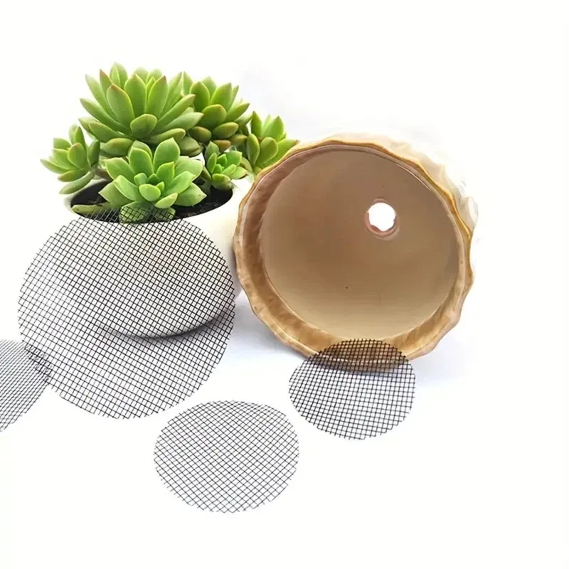 Color: Yellow, Sheet Size: S - Pot Hole Mesh Pad Mat Grid Round Drainage Hole Screen for Pot Bottom Prevent Soil Loss Anti Bonsai Flower Plant Gardening Tools