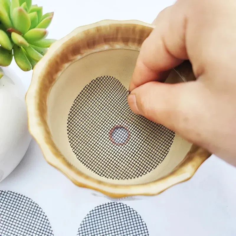 Color: Yellow, Sheet Size: S - Pot Hole Mesh Pad Mat Grid Round Drainage Hole Screen for Pot Bottom Prevent Soil Loss Anti Bonsai Flower Plant Gardening Tools