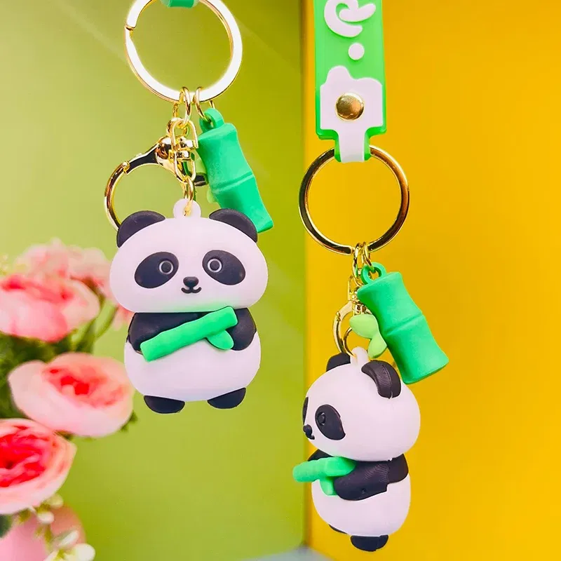 Color: Red - Cartoon Panda Keychain Silicone Animal Doll Pendant Keyring For Women Men Bag Charms Car Key Holder Accessories Couple Gift