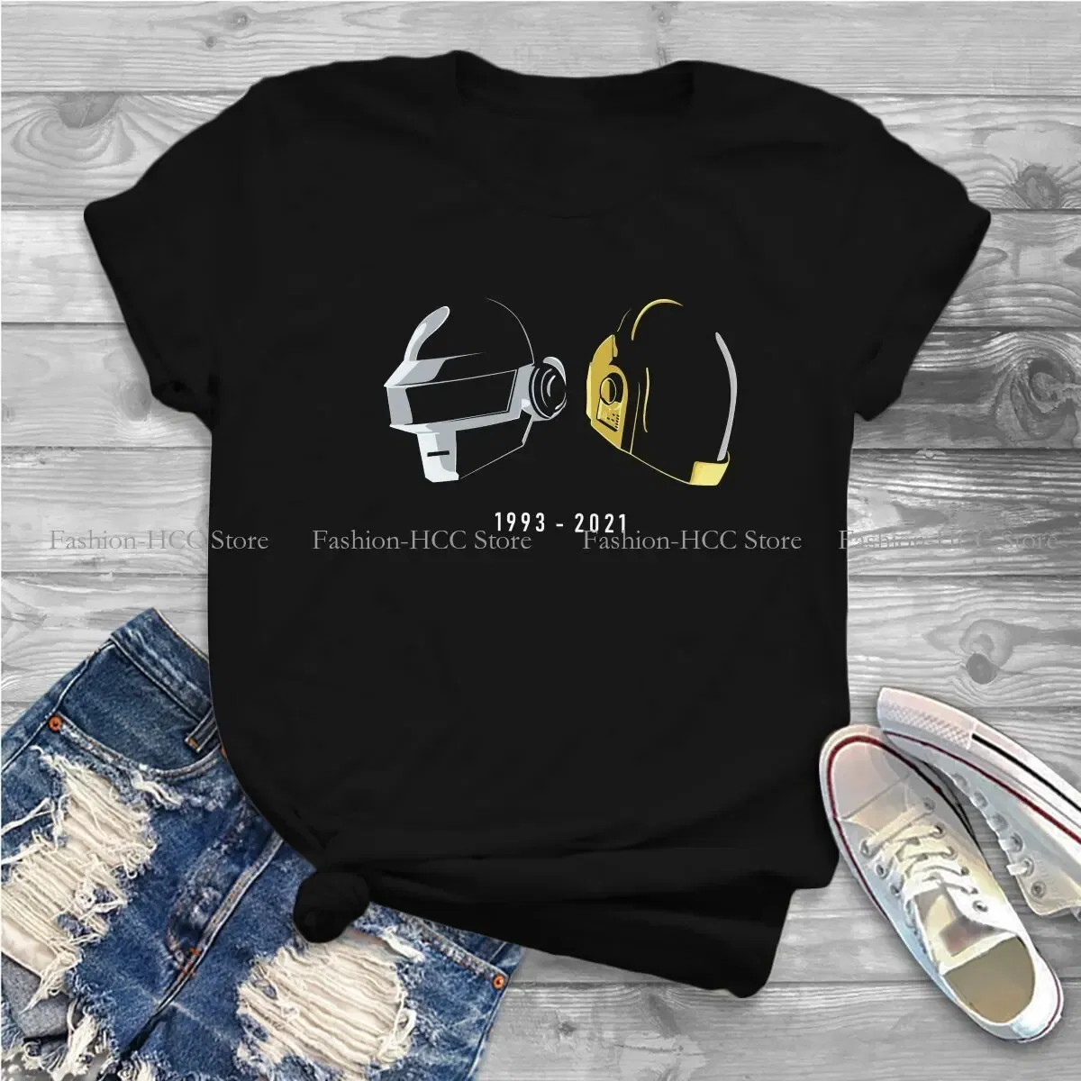 Color: black, Size: XXL - Daft Punk Electronic Music Band Polyester TShirts Tribute Helmet Art Essential Distinctive Women's T Shirt Hipster Tops