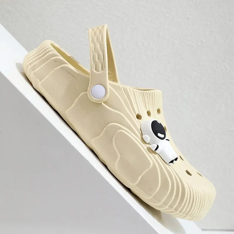 Shoe Size: 33.5, Color: Beige - 2024 New Fashion Women Slippers DIY Astronaut Spaceman Button Slides Non-slip Flat Sandals Beach Slippers Plus Size Women Shoes