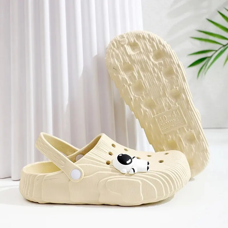 Shoe Size: 33.5, Color: Beige - 2024 New Fashion Women Slippers DIY Astronaut Spaceman Button Slides Non-slip Flat Sandals Beach Slippers Plus Size Women Shoes