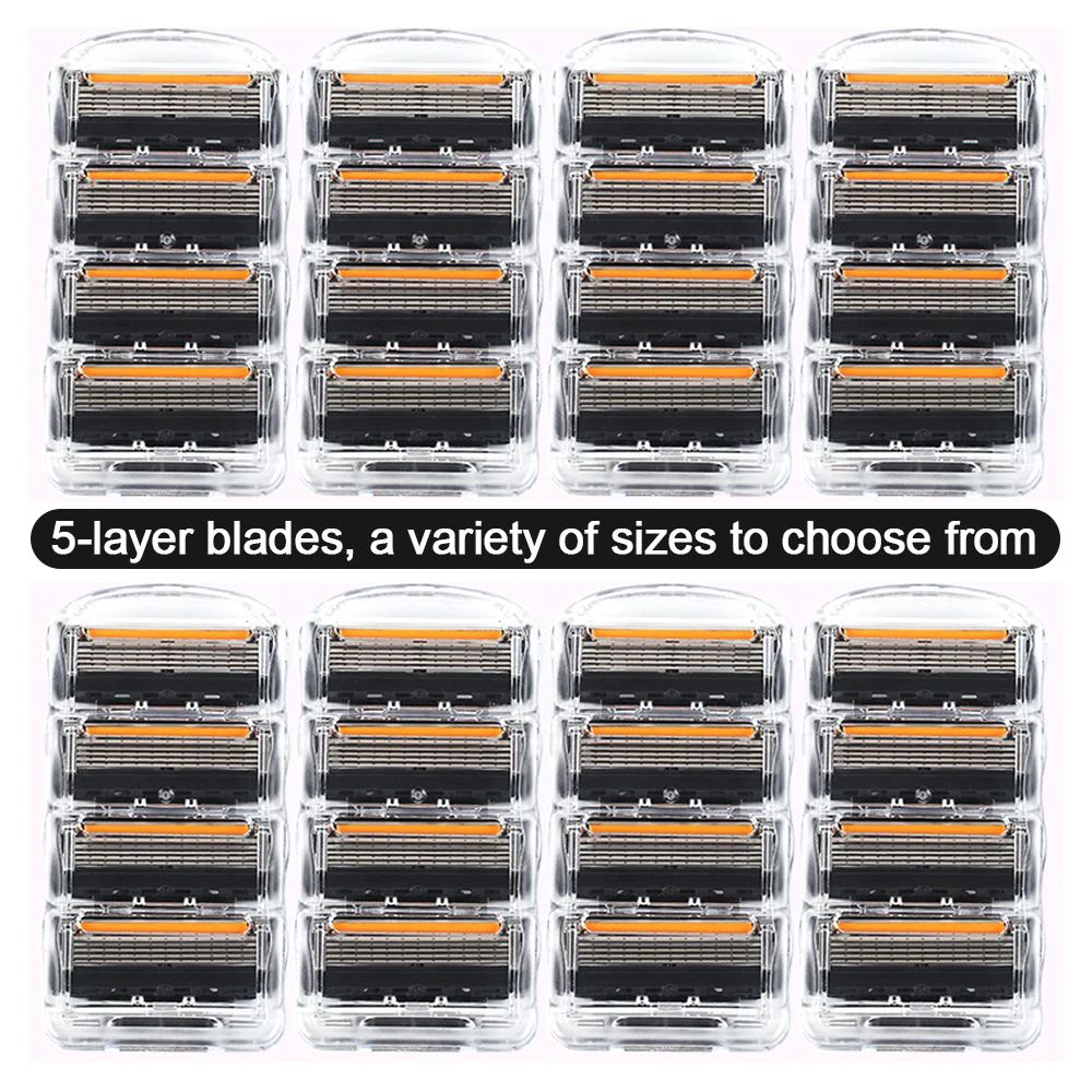 Color: black - 4/12/24 Pcs 5-layer Men's Razor Fusion Pro Power Shaving Shaver Male Face Beard Hair Trimmer 5 Layer Blades Replacement Refills