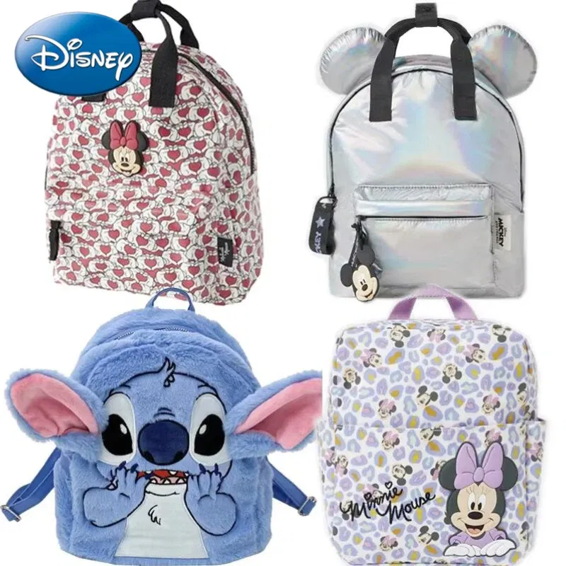 Color: Silver - Disney New Mickey Cartoon Fashion Backpack Women's Minnie Canvas School Bag Boys and Girls Fashion Large Capacity Backpack