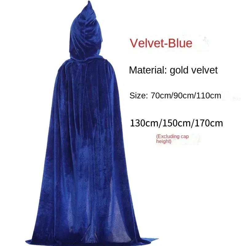 Color: green, Size: S - Velvet Cloak Cape Hooded Medieval Costume Witch Wicca Vampire Man Woman Unisex Solid Color