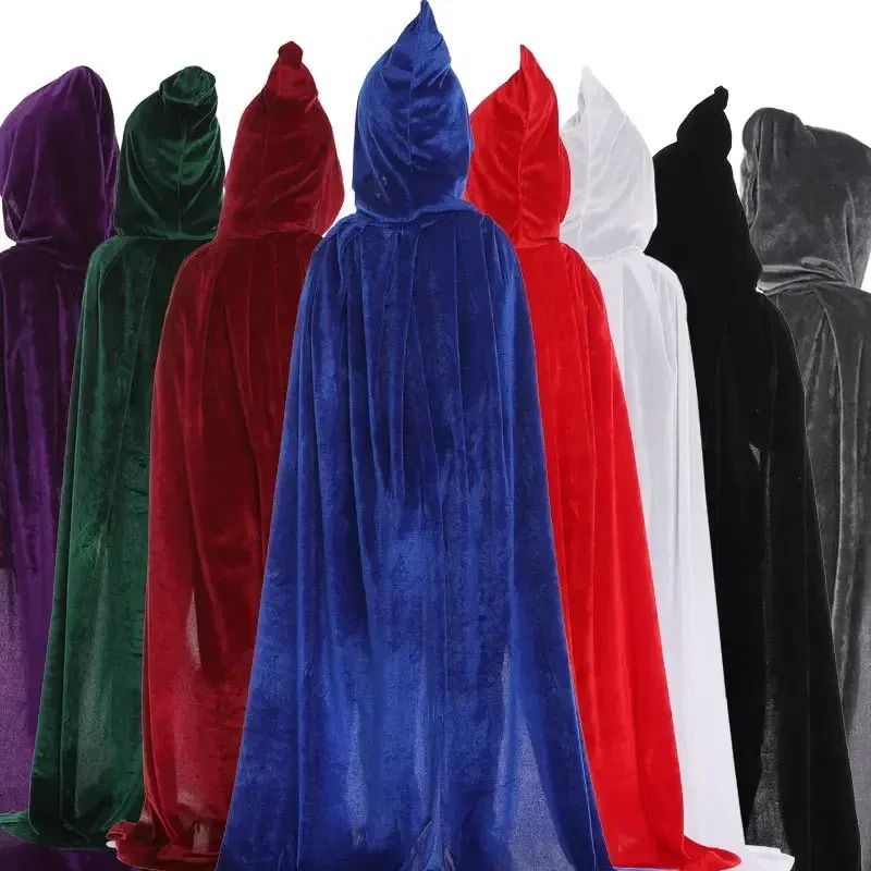 Color: green, Size: S - Velvet Cloak Cape Hooded Medieval Costume Witch Wicca Vampire Man Woman Unisex Solid Color