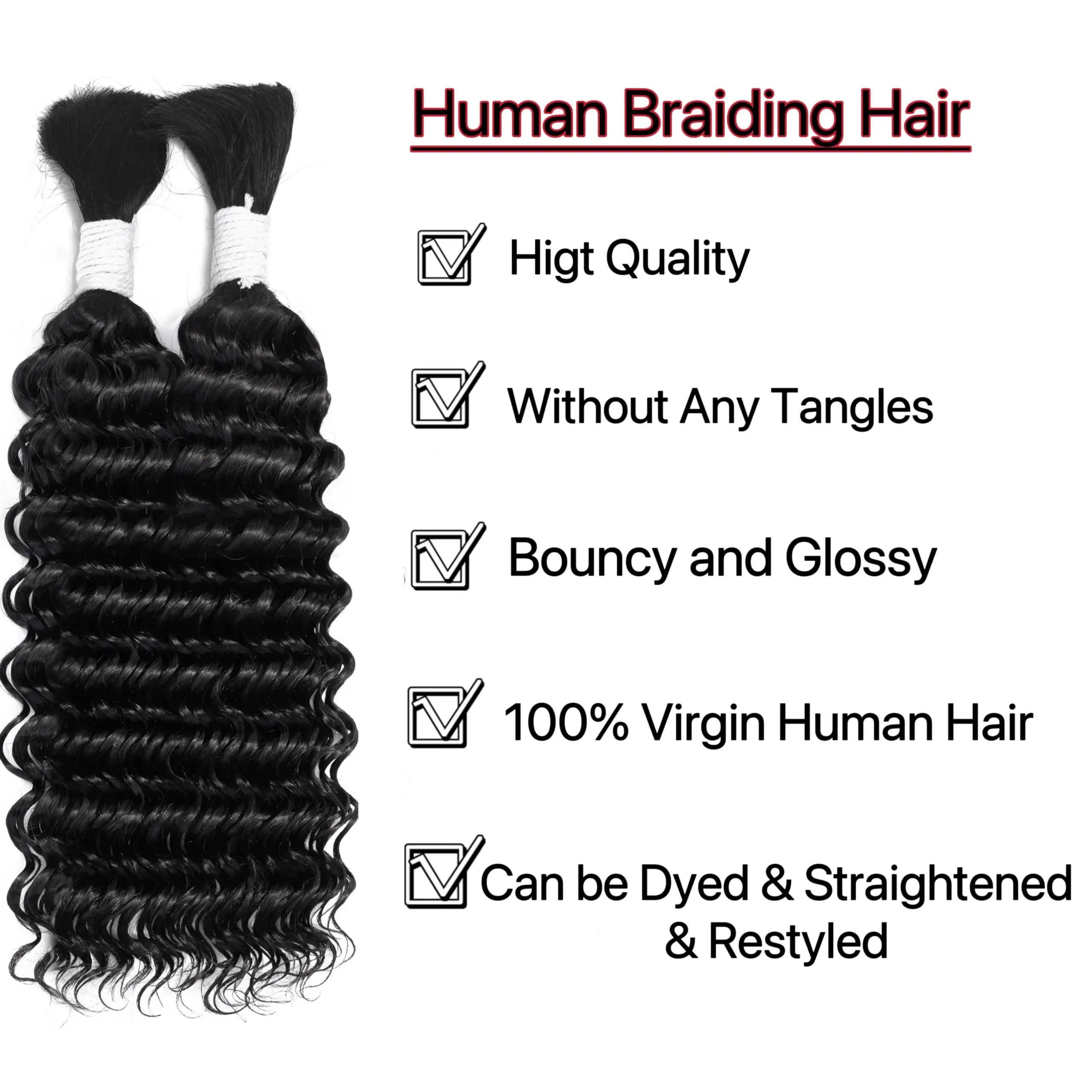 Color: Natural Color, Material Grade: virgin hair, Stretched Length: 26inches, Bulk Buy: 5pcs/lot - Bulk hair braiding Water Wave Bulk 18 inch human hair Boho braids with for knotless box or curly loose wave