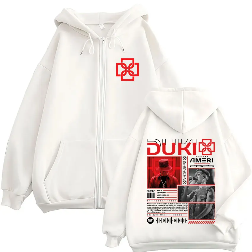 Color: GRAY, Size: XL - Rapper Duki Ameri World Tour 2025 Zipper Hoodies Men Women Clothing Fashion Hip Hop Zip Up Hooded Oversized Sweatshirts Jackets
