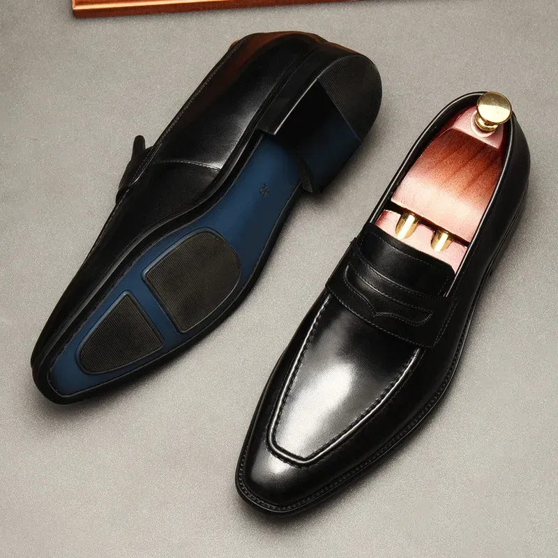 Color: Blue, Shoe Size: 6 - Large Size EUR37-46 Black / Brown Loafers Mens Business Dress Shoes Genuine Leather Prom Party Shoes