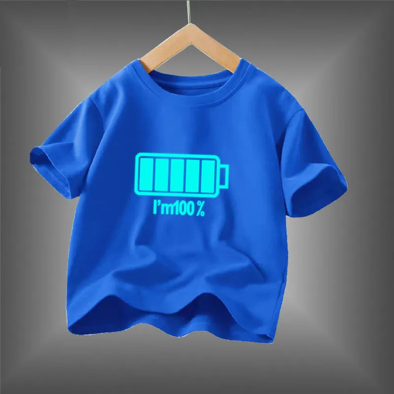 Kid Size: 12T, Color: WHITE - 2024 New Boys Luminous Battery T Shirts Summer Short Sleeve Children's Clothes Kids Glow In Dark Tees