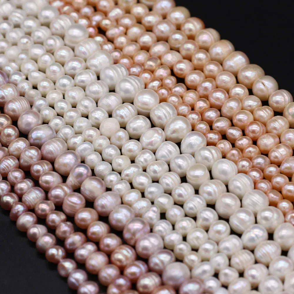 Color: WHITE, Item Diameter: 16mm - Natural Freshwater Real Pearl Beads White Fine pearls Punch Loose Beads for DIY Women Elegant Bracelet Necklace Jewelry Making