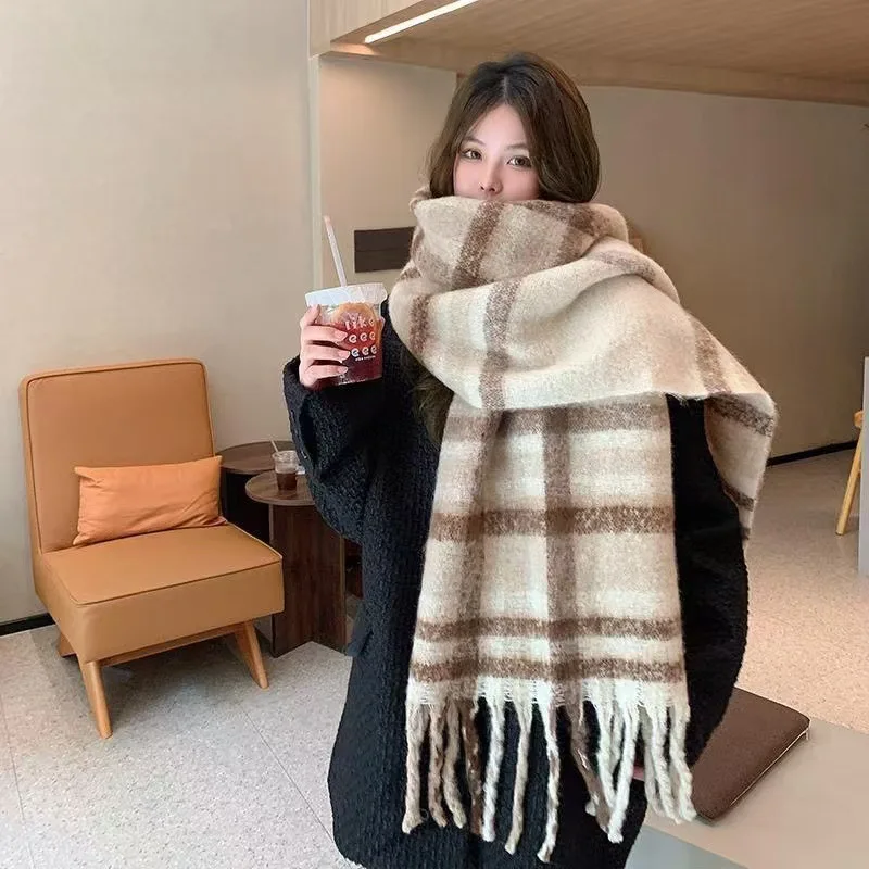 Color: Blue, Size: XXS - 2025 Hot Luxury Winter Thick Warm Scarf Women Cashmere Shawl and Wraps Pashmina Neckerchief Bufanda Female Long Tessel Echarpe