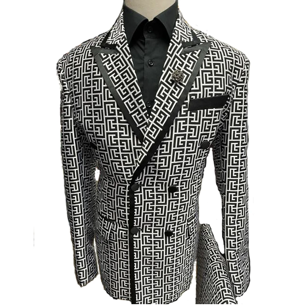 Color: black, Size: 4XL - Luxury Fashion Plaid Groom Tuxedos Double Breasted Men Suits For Wedding Male Party Dress Costume Homme ( jacket+Pants)