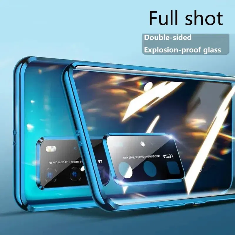 Color: Silver, Material: ABS - Phone Case Shell Double sided Protection Cover For Huawei P30 Pro P40 Pro Plus P40 Lite 5G Magnetic Adsorption Phone Sleeve bag