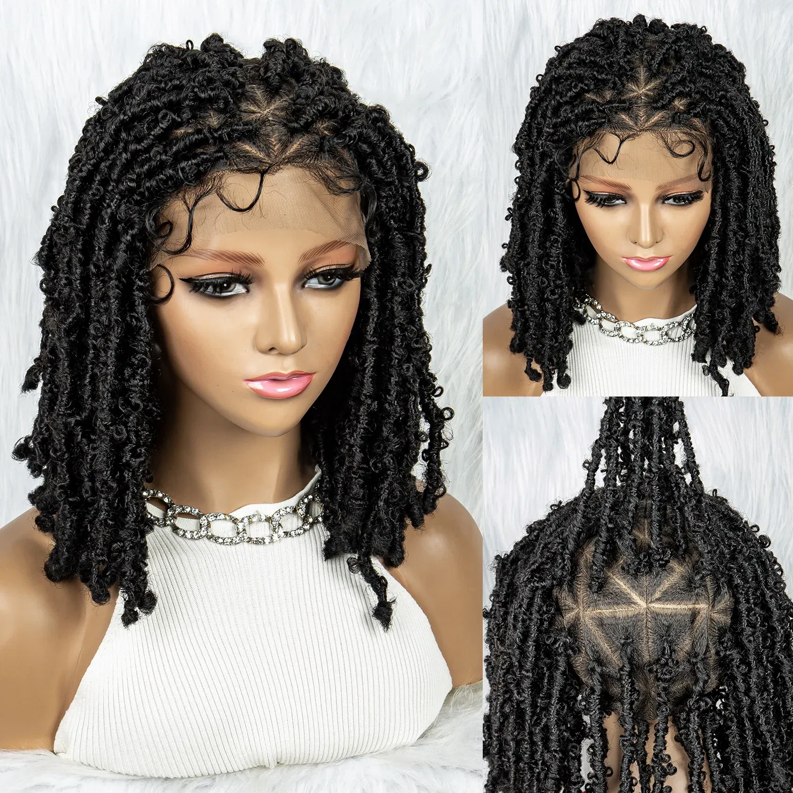 Synthetic Full Lace Wig Braided Wigs Dreadlock Wig 14 inches Short Twist Wig for Black Women Afro Curly Synthetic Wig