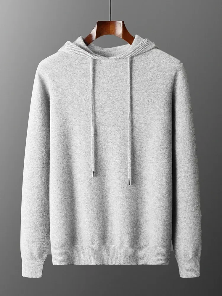 Color: SKY BLUE, Size: L - Yoyoselect Men's 100% Cashmere Luxury Sweater Hoodie Autumn Winter Thick Warm Hooded Pullover Casual Smart Jumpers Knitwear Top