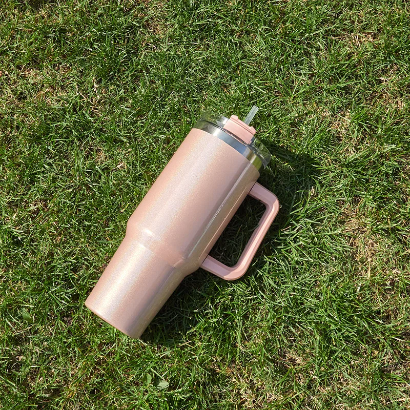 Color: Clear, Capacity: >600ML - 40oz Insulated Tumbler With Lid and Straws Stainless Steel Coffee Tumbler with Handle Vacuum Leak Proof Coffee Cup